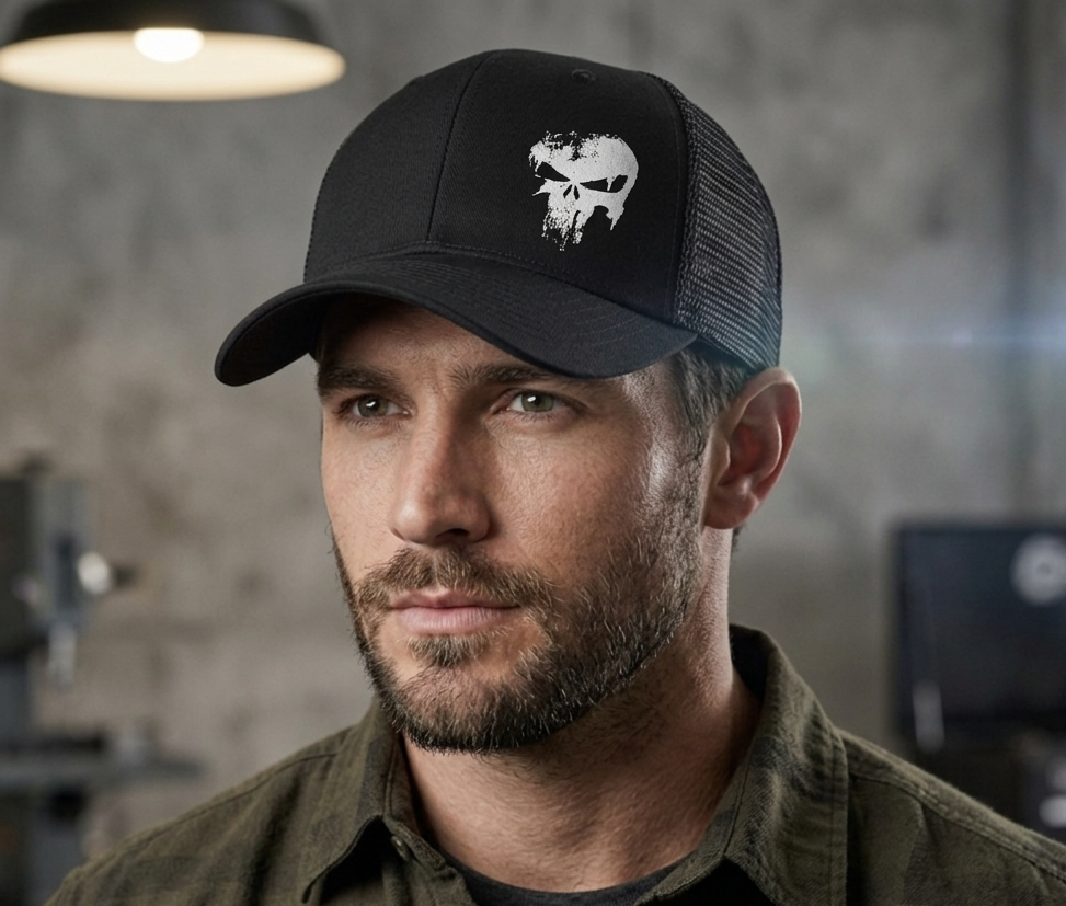 Baseball Cap - Black Mesh - Punisher Inspired