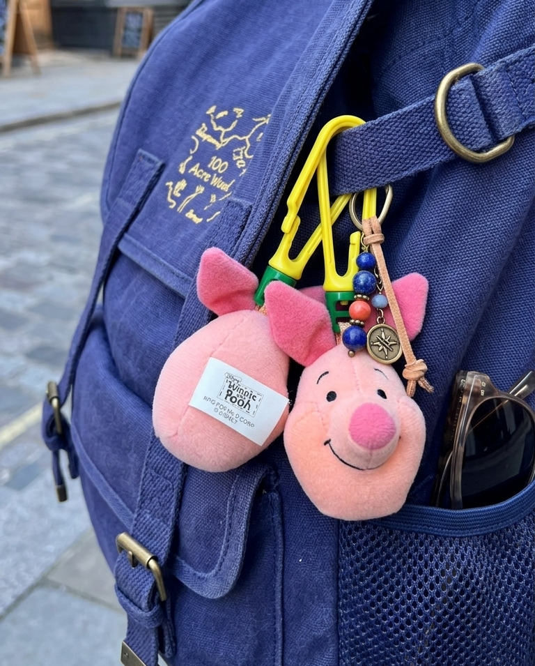 Keychain - Vintage - 1999 - Piglet Plush - Bag Clip