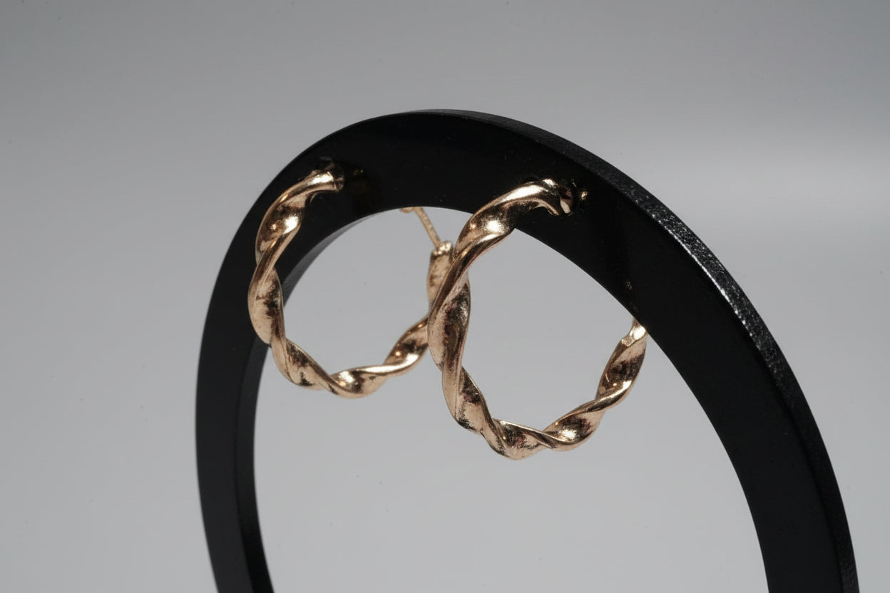 Earrings - Gold Tone - Twisted Hoops