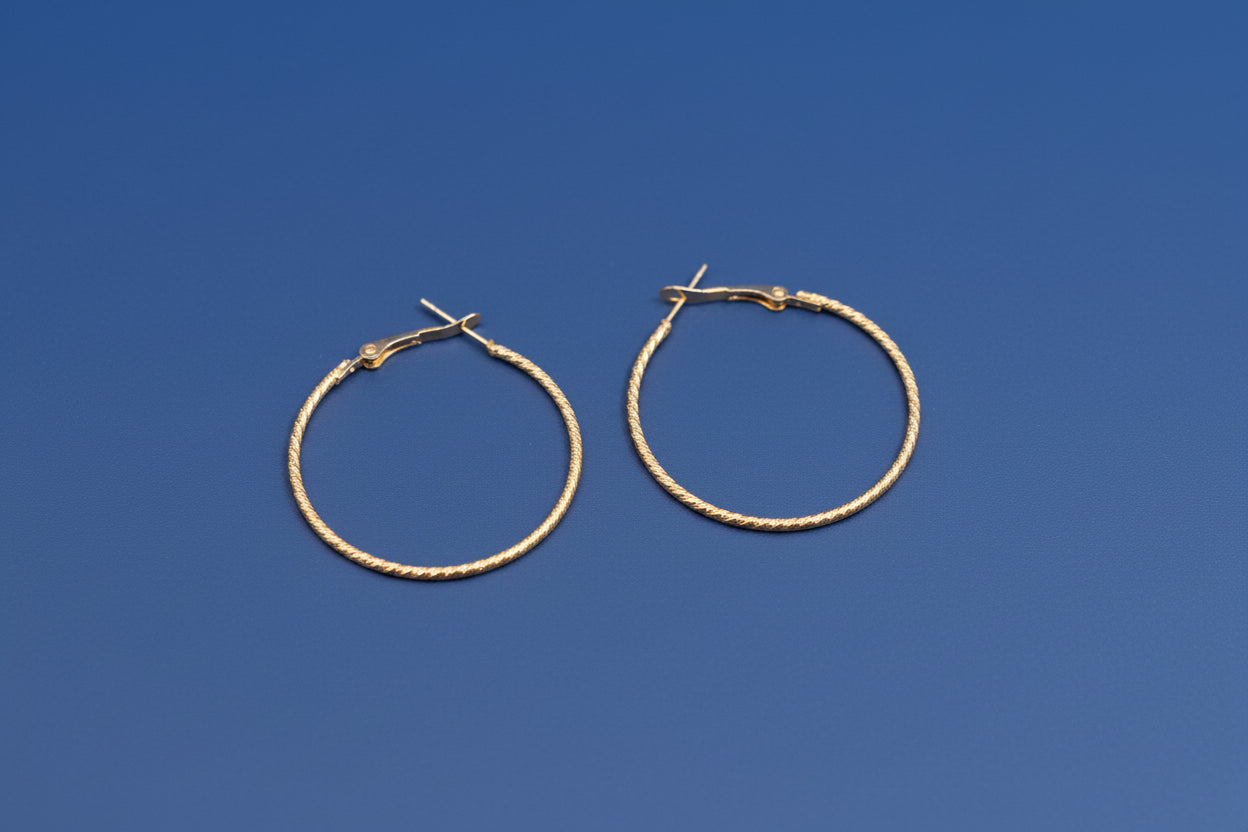 Earrings - Gold Tone Textured Hoops