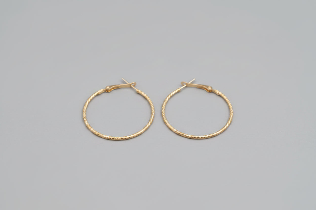 Earrings - Gold Tone Textured Hoops