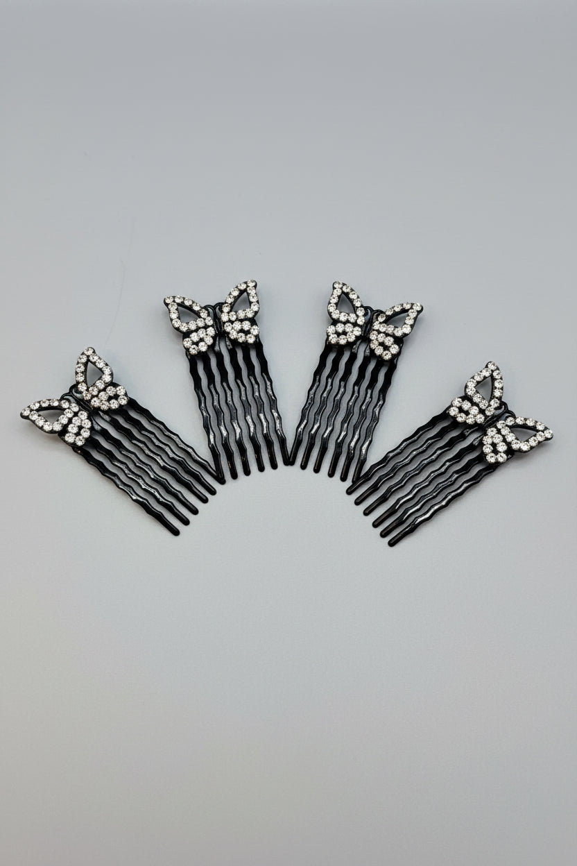 Hair Combs - Rhinestone Butterfly - Set of Four