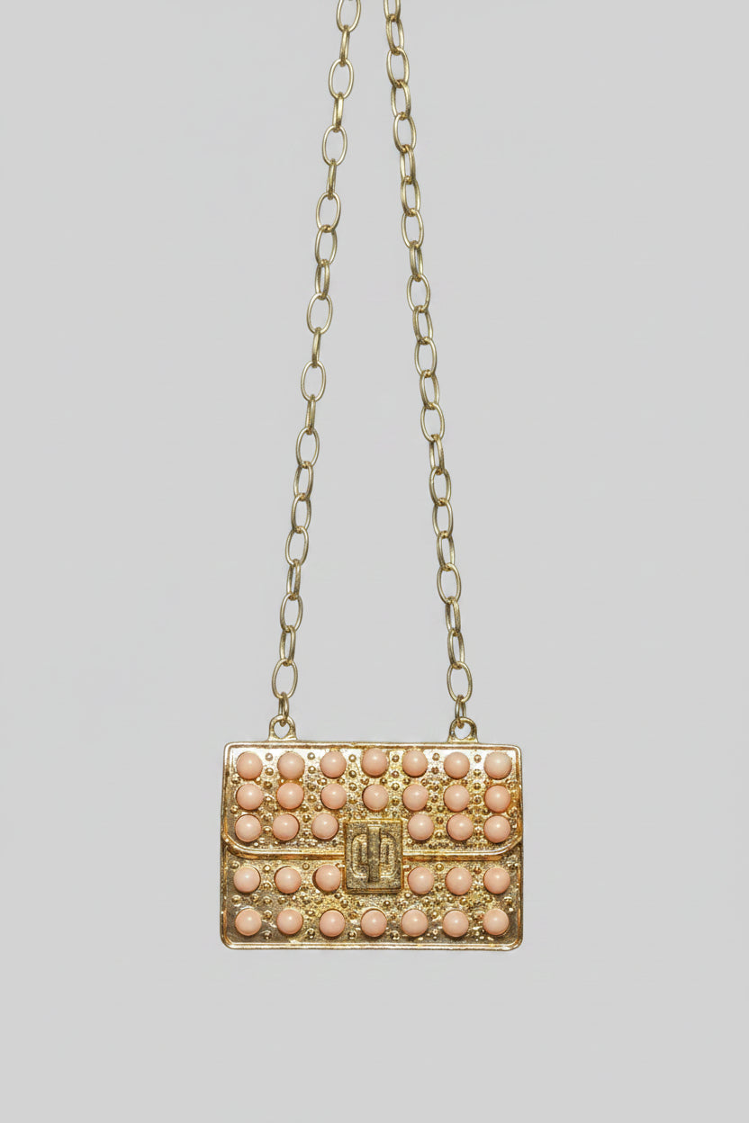 Necklace - Retro - Pink Beaded - Handbag - Pendant