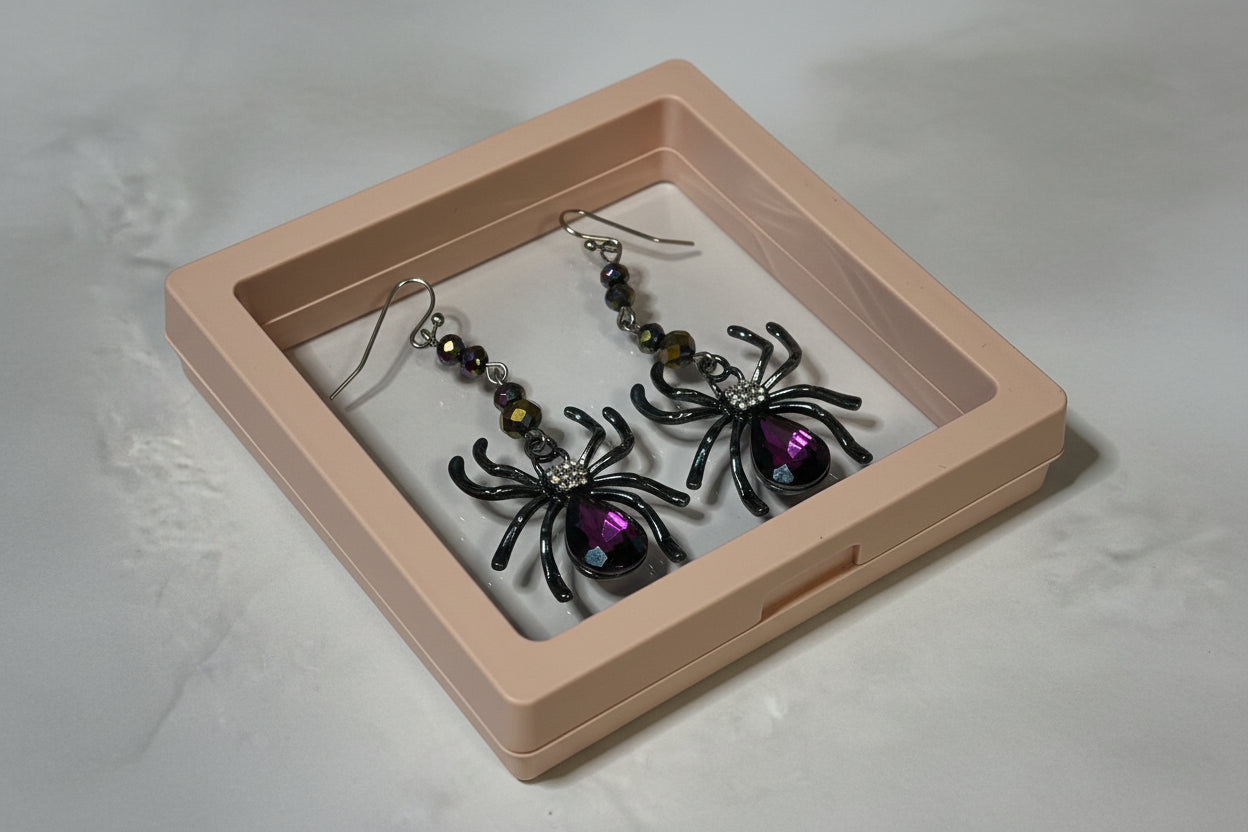 Earrings - Iridescent Rhinestone Spiders