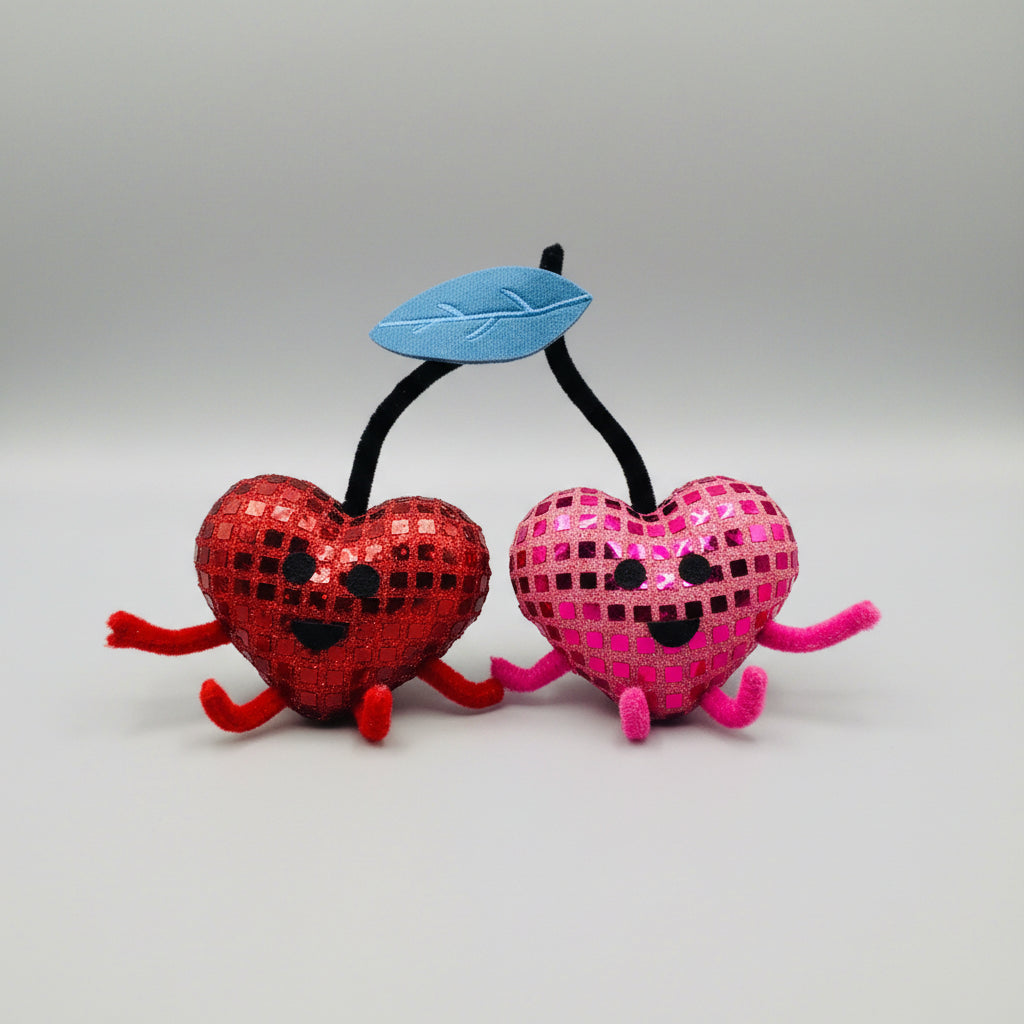 Home Decor - Two - Felt Heart Shaped Cherries - Holding Hands