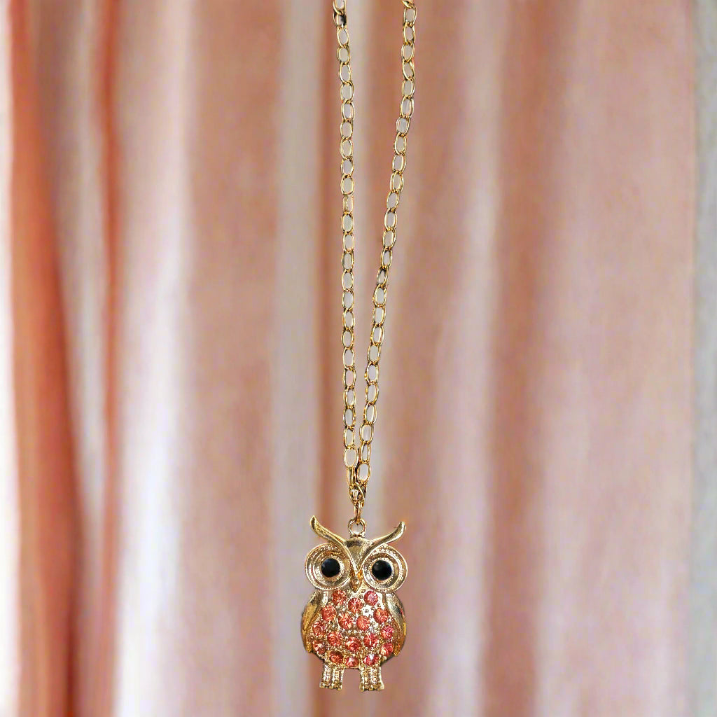Necklace - Rhinestone Owl Pendant