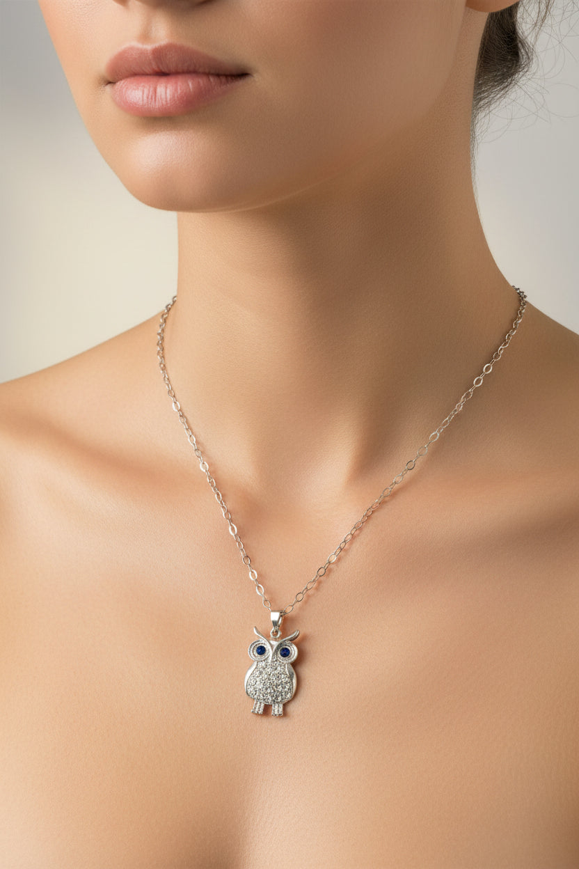 Necklace - Rhinestone - Owl
