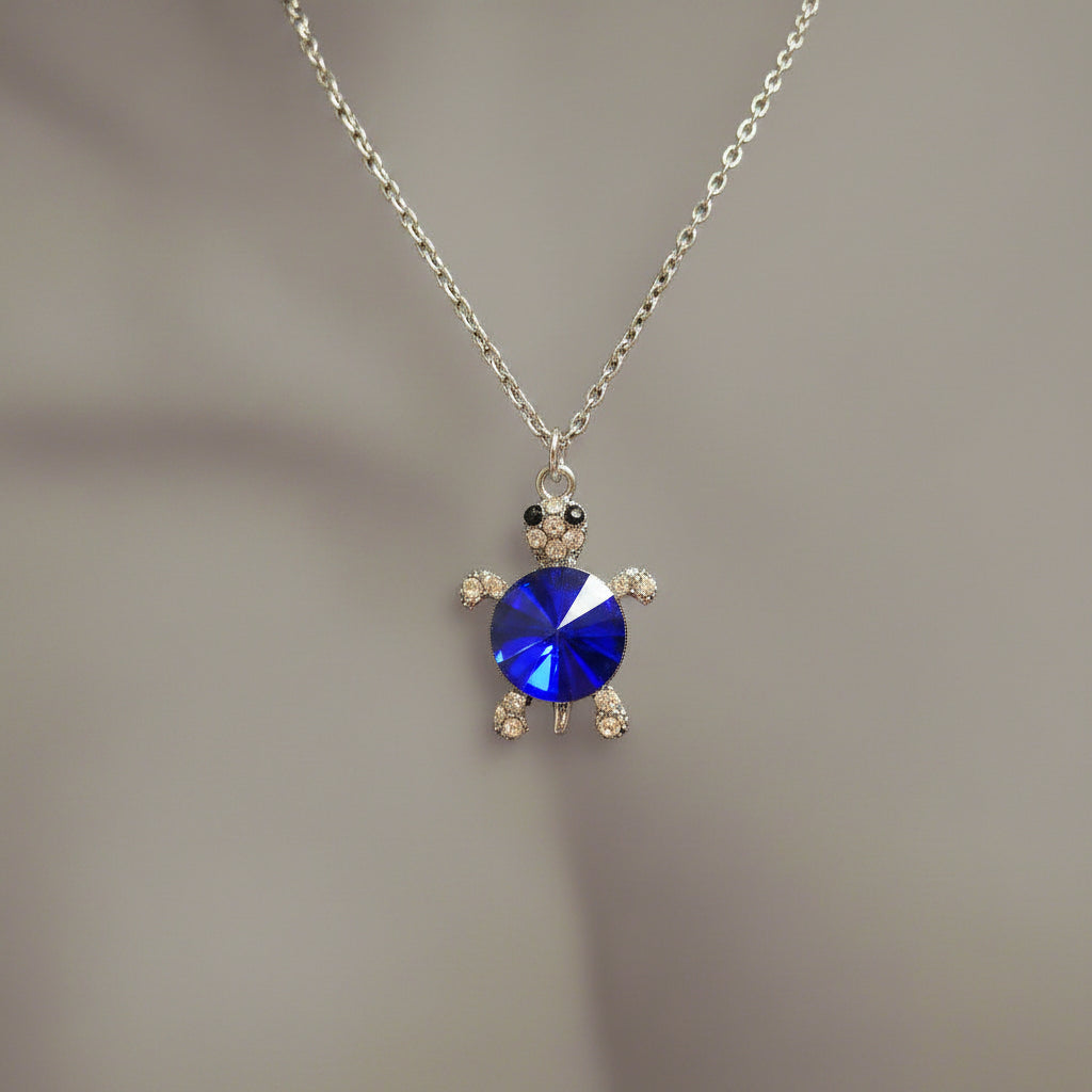 Necklace - Crystal Turtle Pendant - Blue or Clear