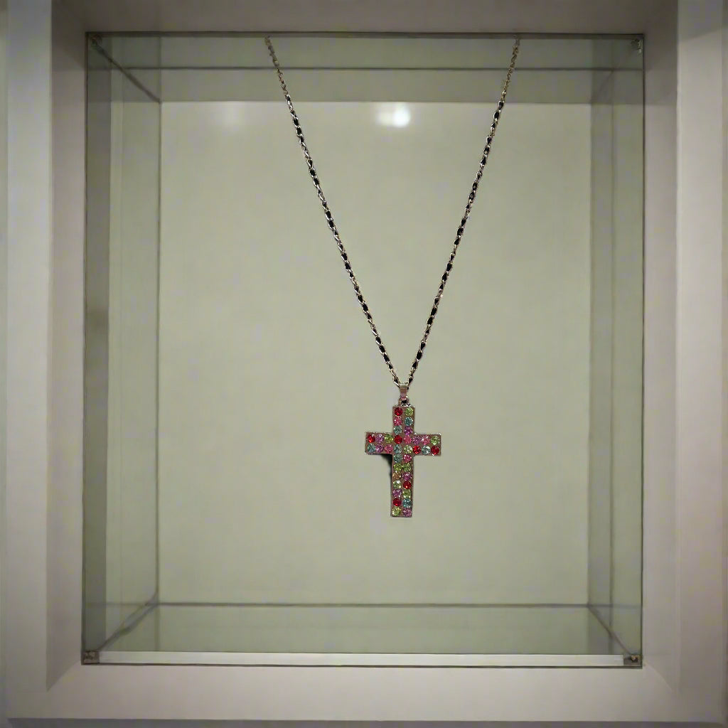 Necklace - Multi Colored Rhinestone Cross