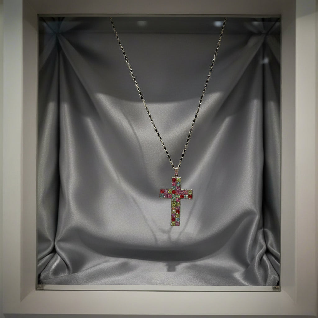 Necklace - Multi Colored Rhinestone Cross