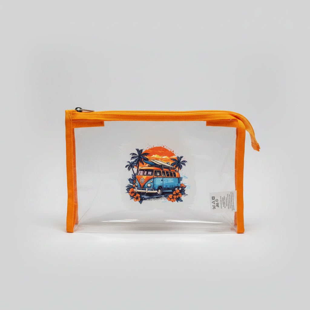Makeup Bag - VW Camper Van - Clear PVC - Travel Organizer - Toiletry Clutch