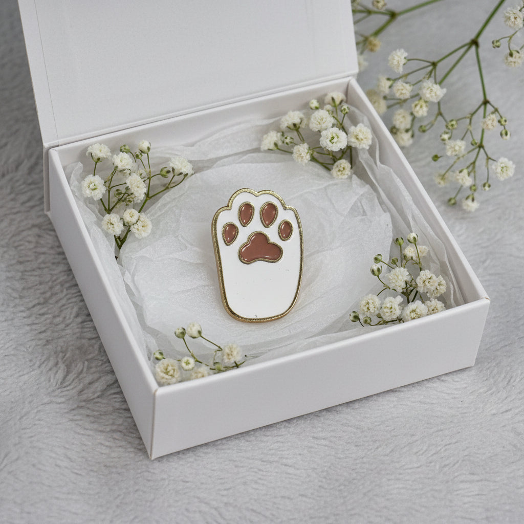Lapel Pin - White Cat Paw - Enamel