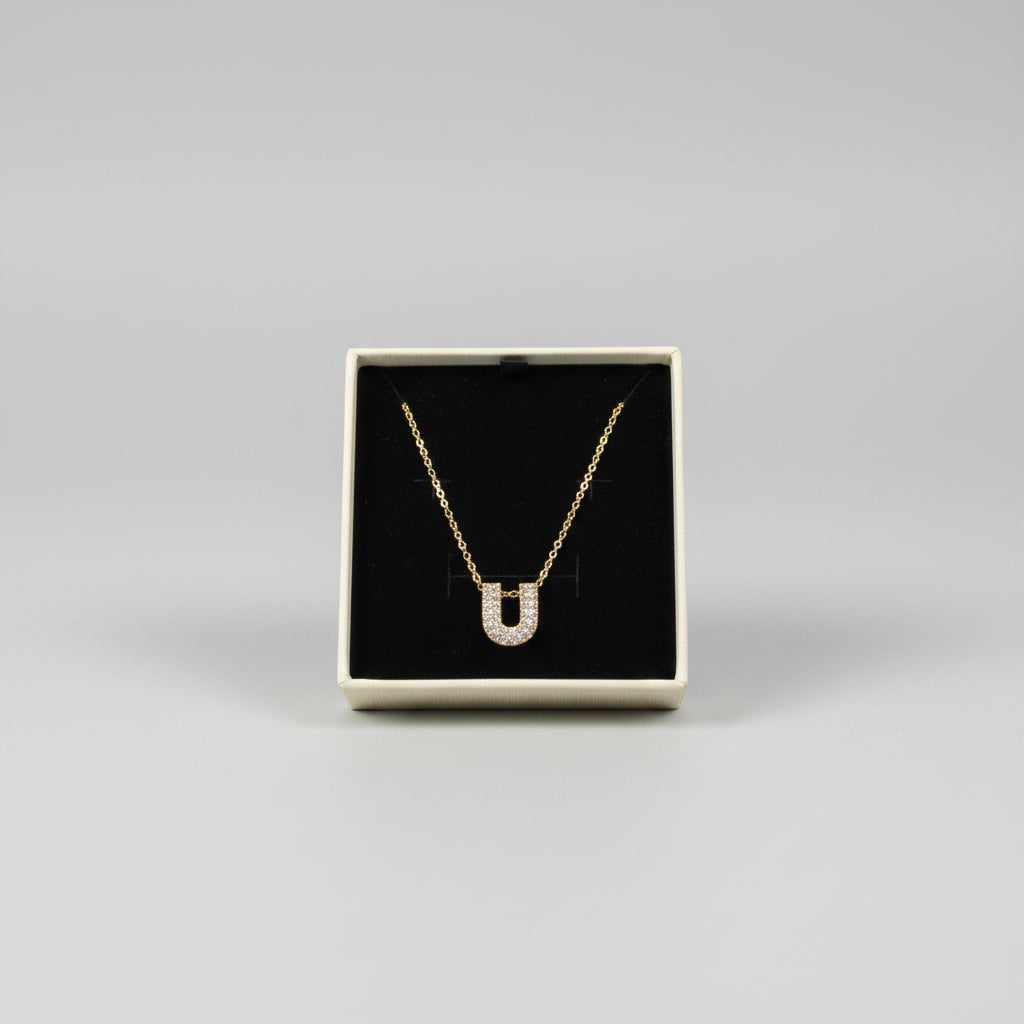 Necklace - FoyJoey - Sterling Silver - Gold Tone - Letter "U"