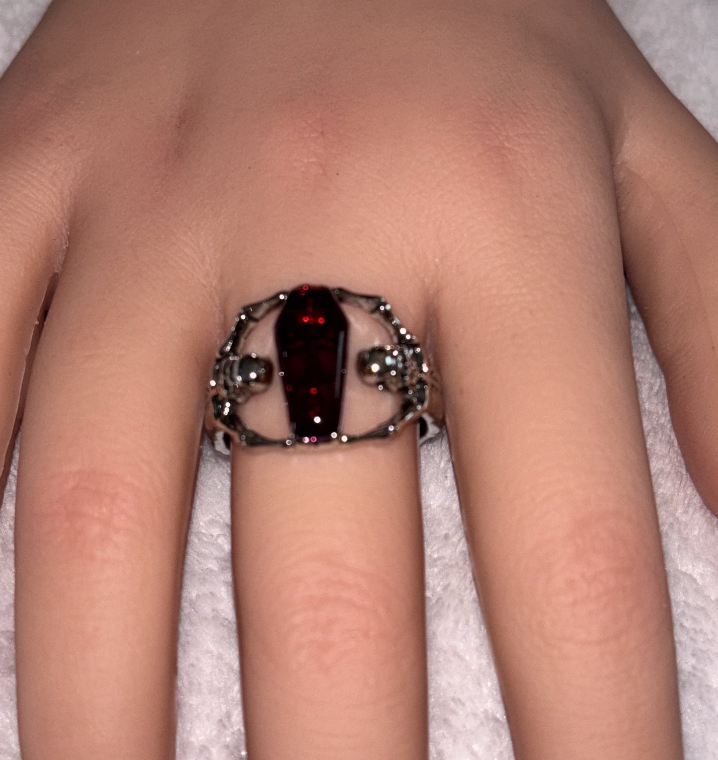 Ruby Coffin Skull Ring - Size 11