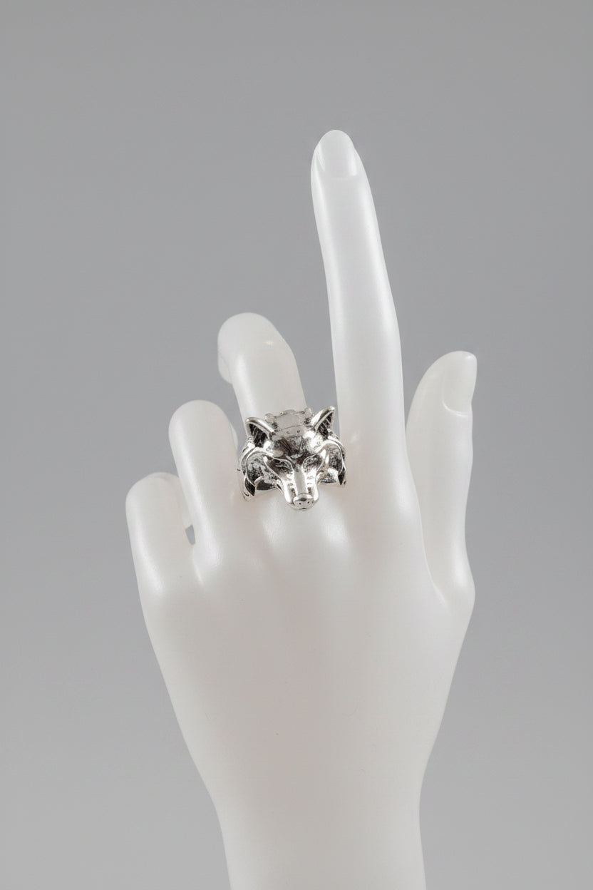 Ring - Silver Tone Wolf Head - Size 12.5 - #1062