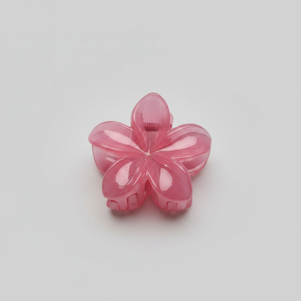 Hair Claw - Vibrant Glossy Hibiscus Style Flower in Rich Pink - 2.5"