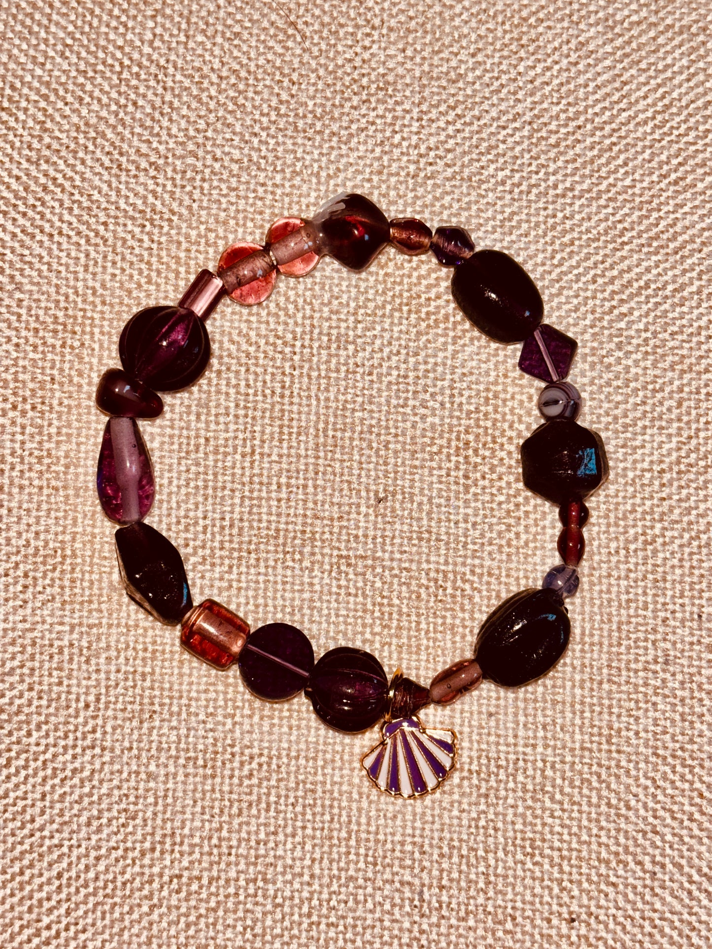 Handmade - Stretch Purple Glass Beaded Bracelet