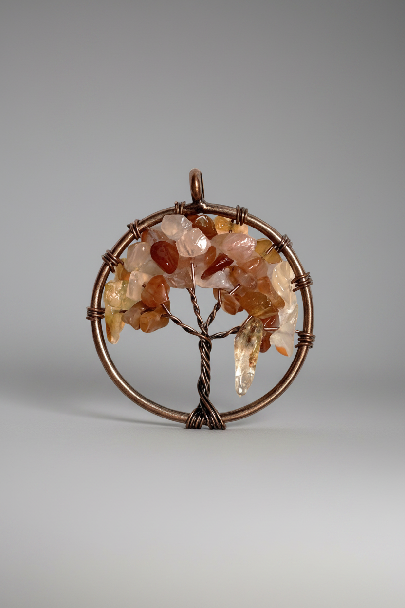 Pendant - Precious Stone - Tree of Life - Available in Carnelian or Garnet