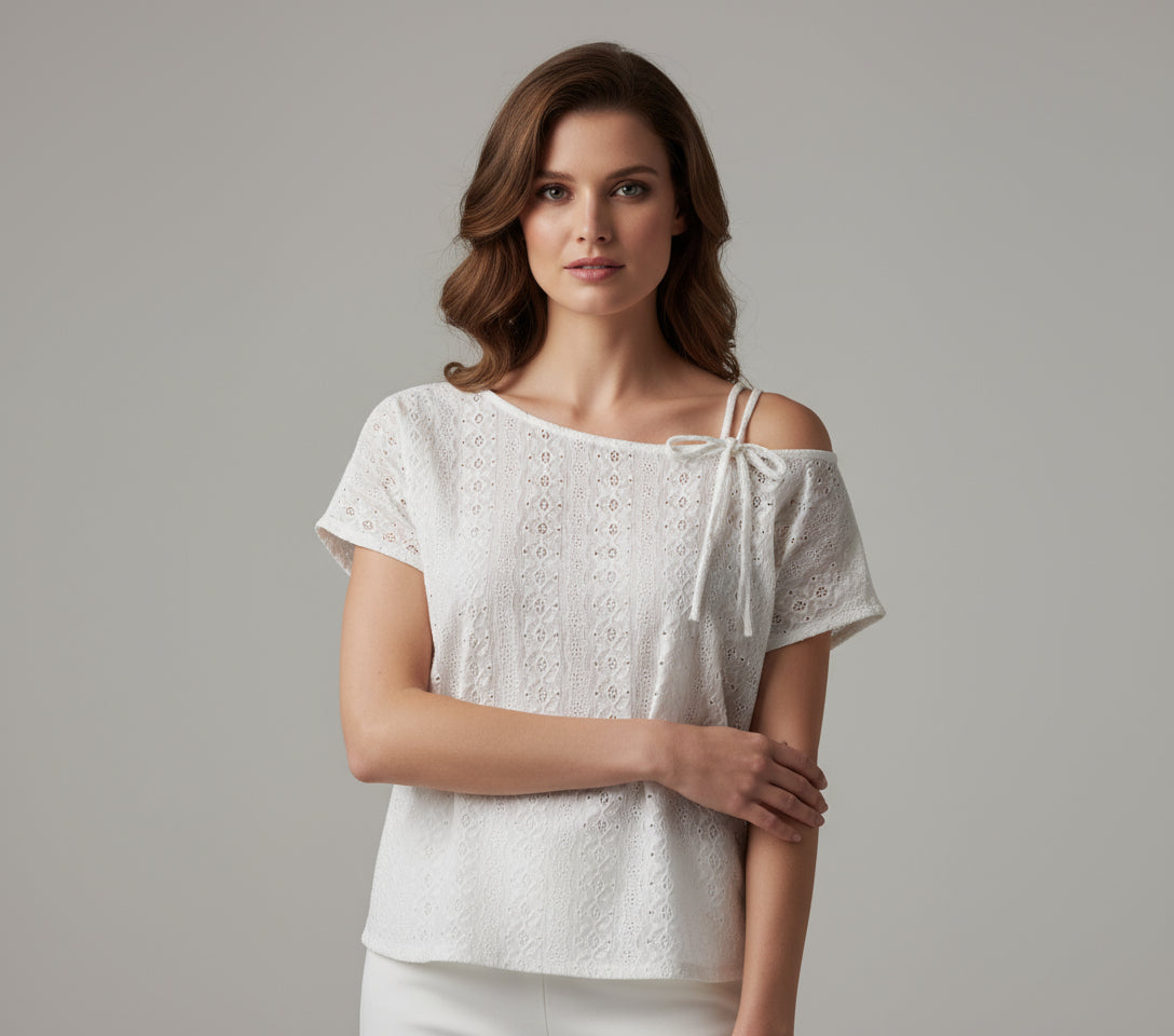 White Lace Eyelet Blouse - Size US-3XL