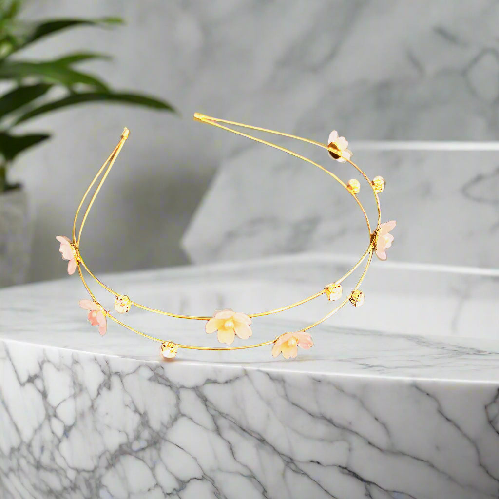 Double Floral Headband with Rhinestones