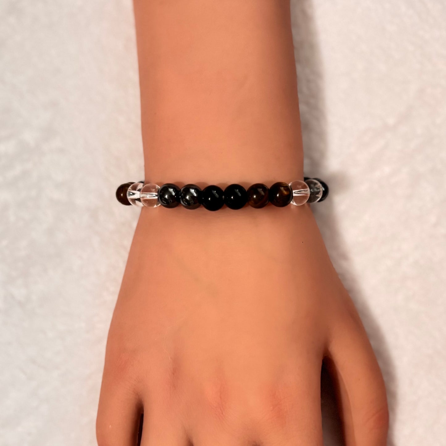 Bracelet - Beaded - Clear Quartz, Tiger's Eye, Obsidian, and Hematite