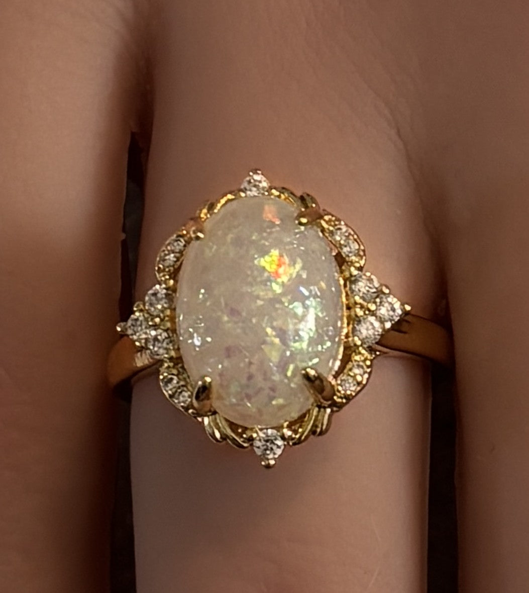 Ring - Faux Fire Opal Adorn with Rhinestones - Size 8