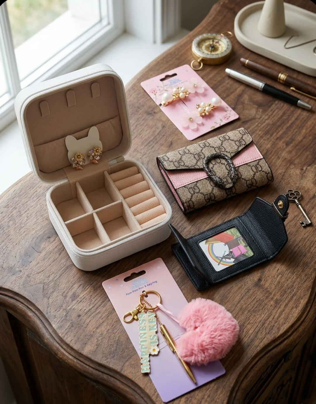 Travel Jewelry Box - Colorful Flowers with Mirror on Cover