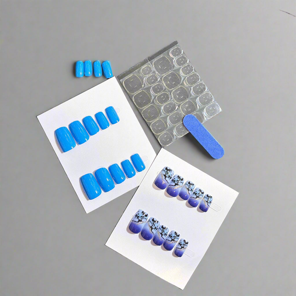 Press on Nails - Blue Gradient and Solid Blue