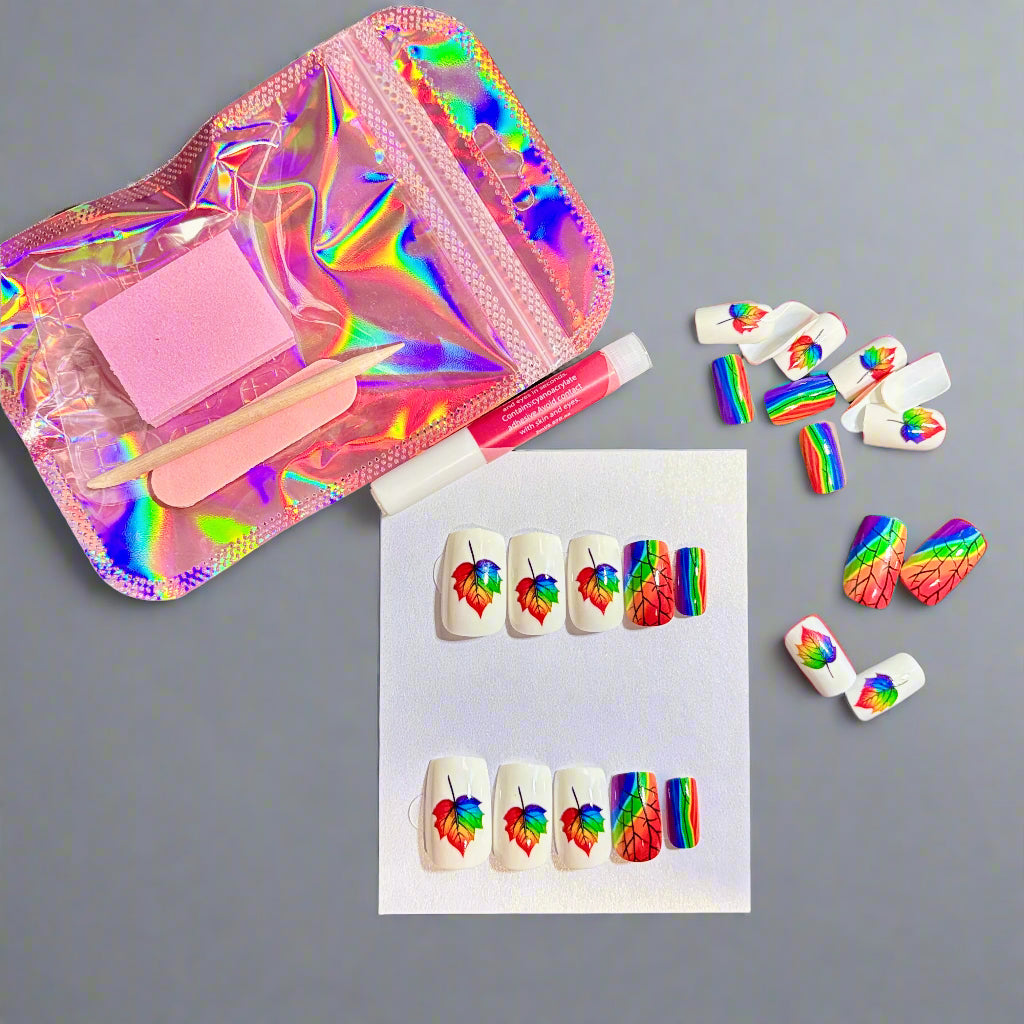 Press on Nails - Rainbow Autumn Leaf