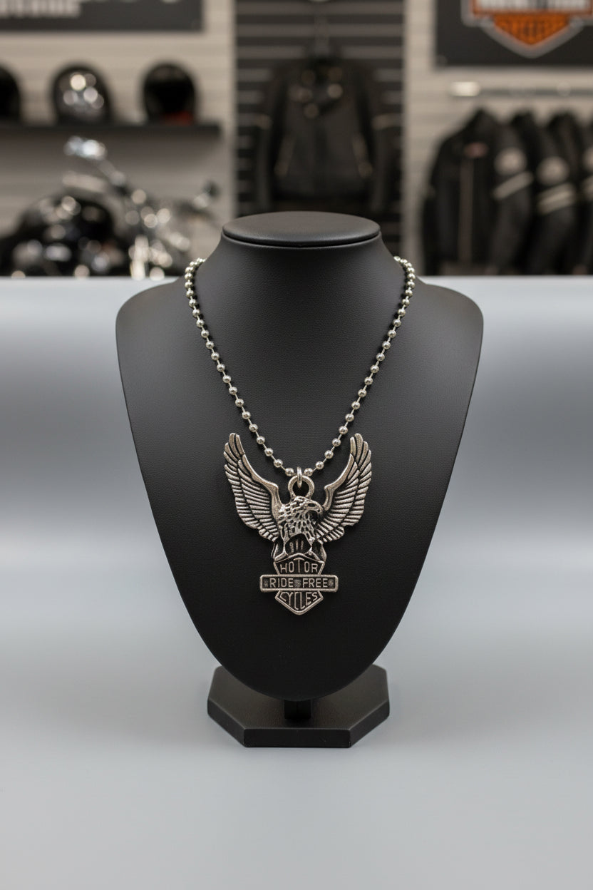 Necklace - "Motor Cycles Ride Free" Eagle with Outstretched Wings