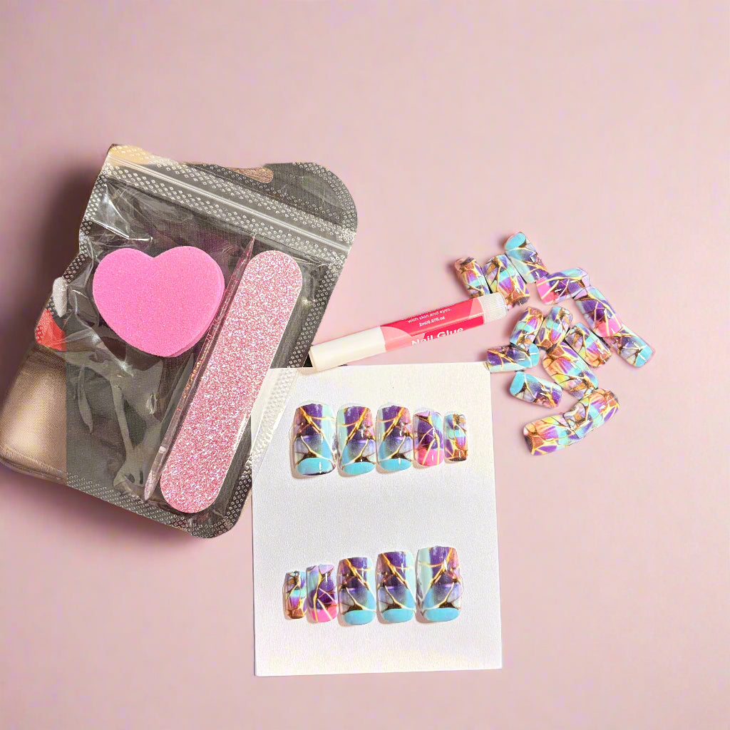 Press on Nails - Vibrant Marble Crackle