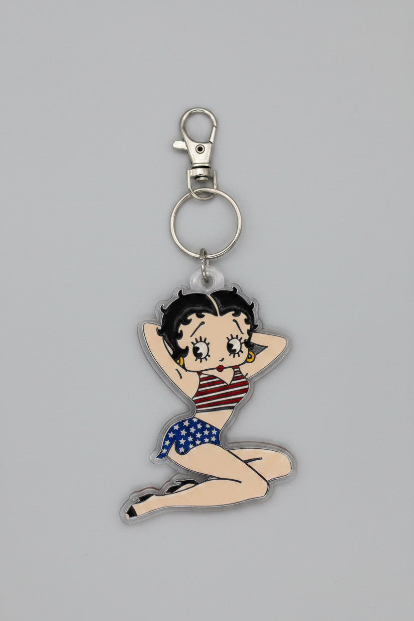 Keychain - Retro Betty Boop - Patriotic Pin Up - Acrylic - 4.5 inches