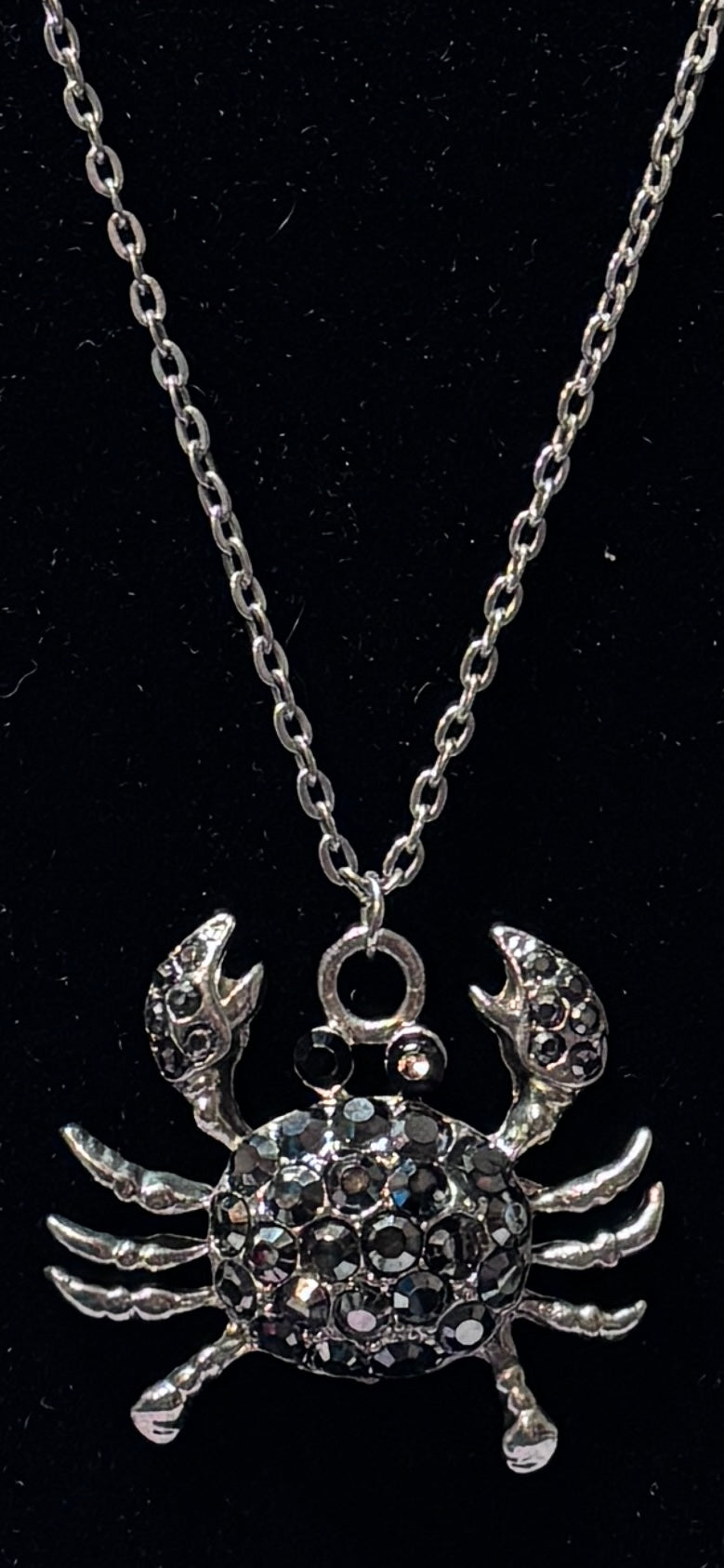 Midnight Black and Silver Crab Pendant Necklace