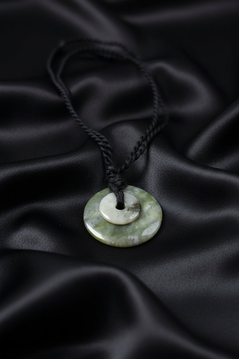 Necklace - Natural Green Jade - Pendant - Ping An Kou Cord