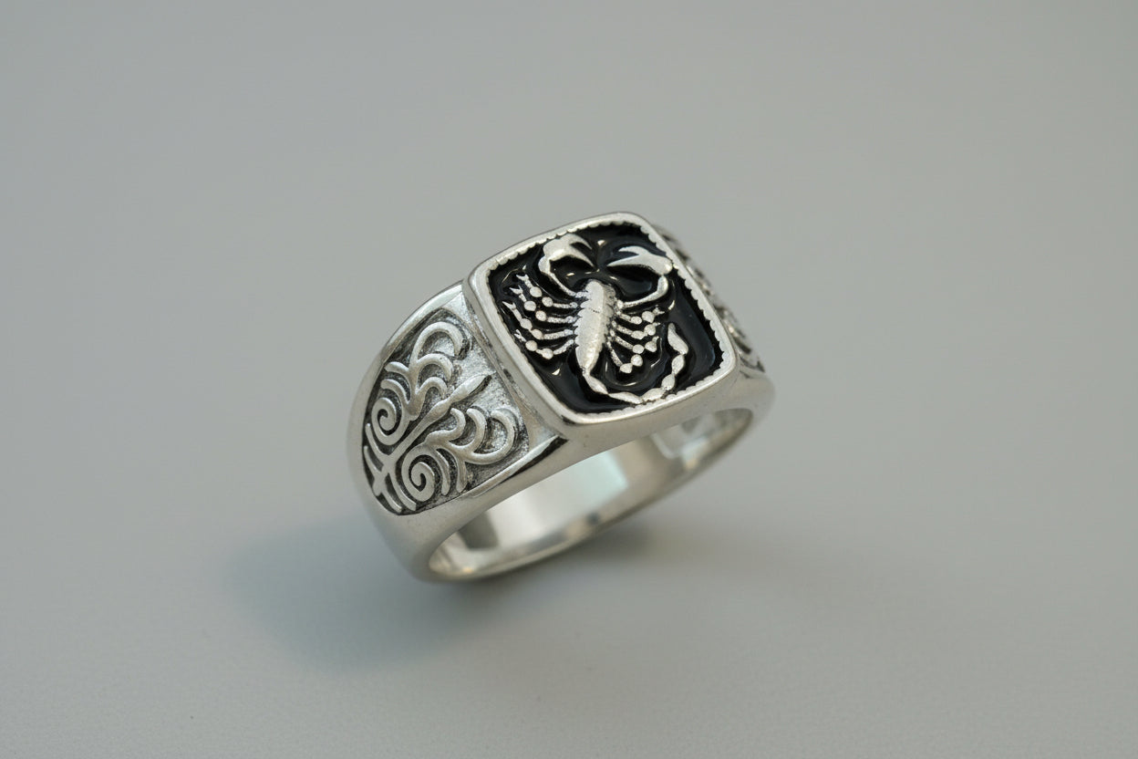 Silver Tone Men's Signet Scorpion Ring - Size 12