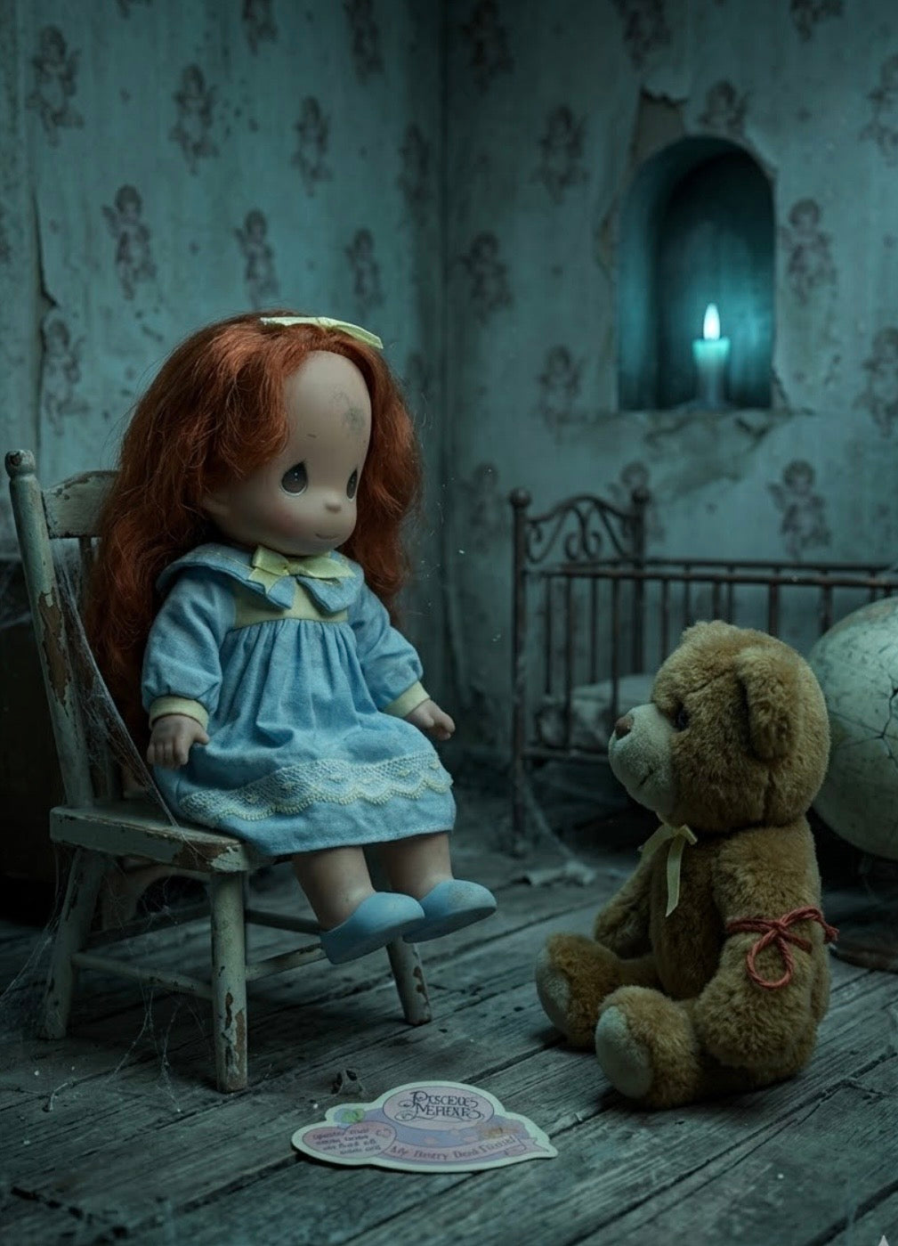 Haunted Vtg Precious Moment Shari Doll & Beary Best Friend - 1998