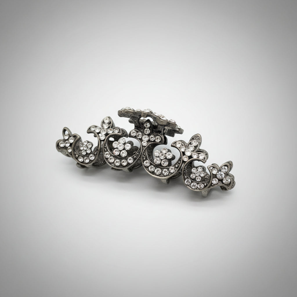 Hair Claw - Vintage Inspired - Dark Metal Alloy - Adorned with Rhinestones
