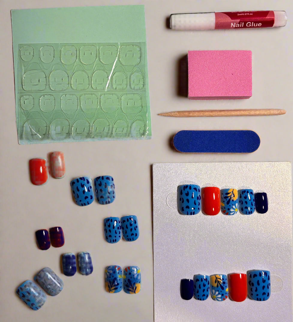 Press on Nails - Blue Leopard Jungle