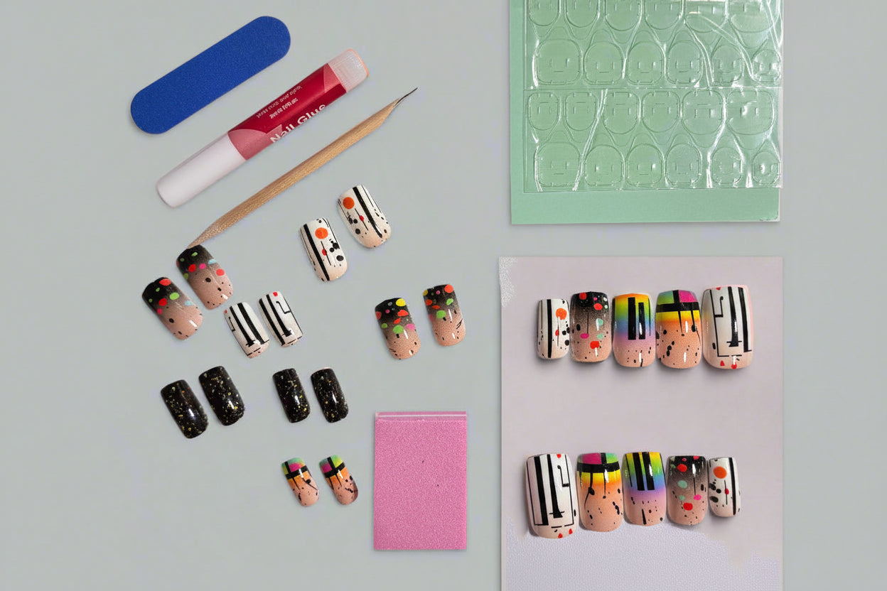 Press on Nails - Abstract Musical Rainbow