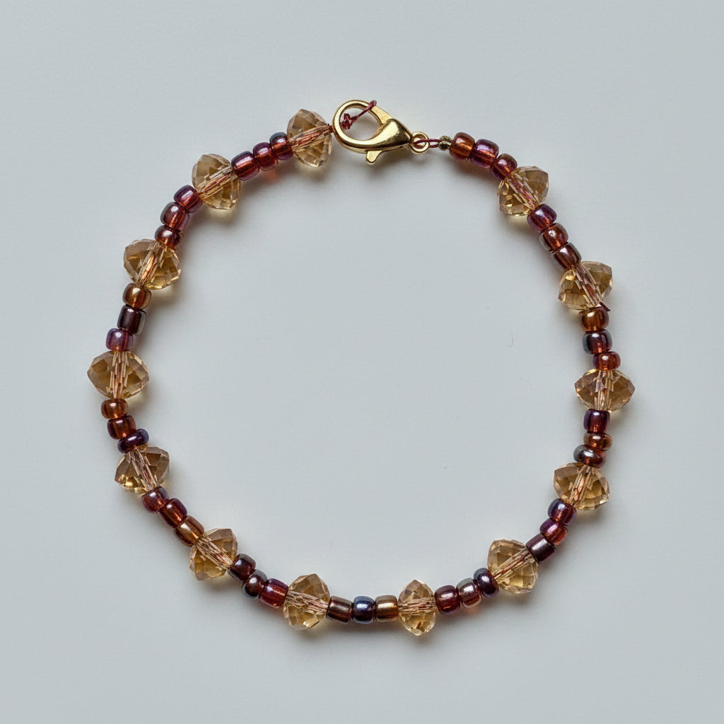 Bracelet - Handmade - Amber Faceted Beads Bracelet - 7" - (1287)