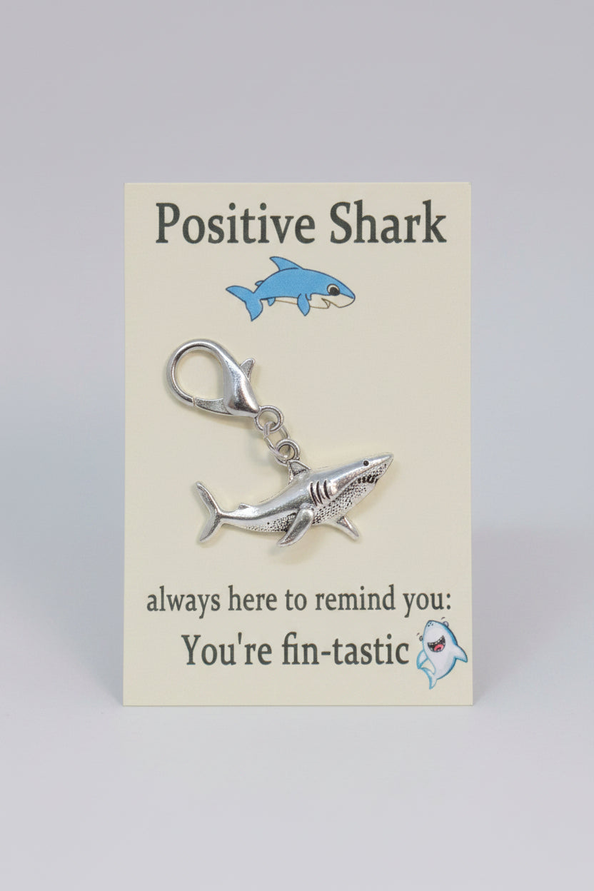 Keychain - Positive Shark - "You're Fin-tastic" - Bag Clip - Zipper Pull