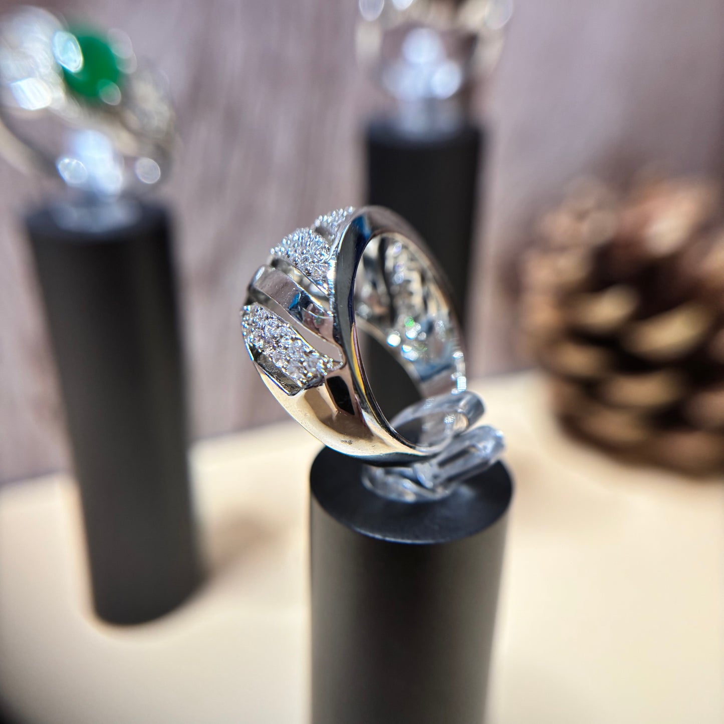 Ring Size 8 - Vintage Band Cocktail Ring with Cubic Zirconia Accents