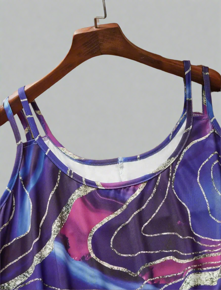 Purple and Blue Marble Print - Tank Top - Size US 2X