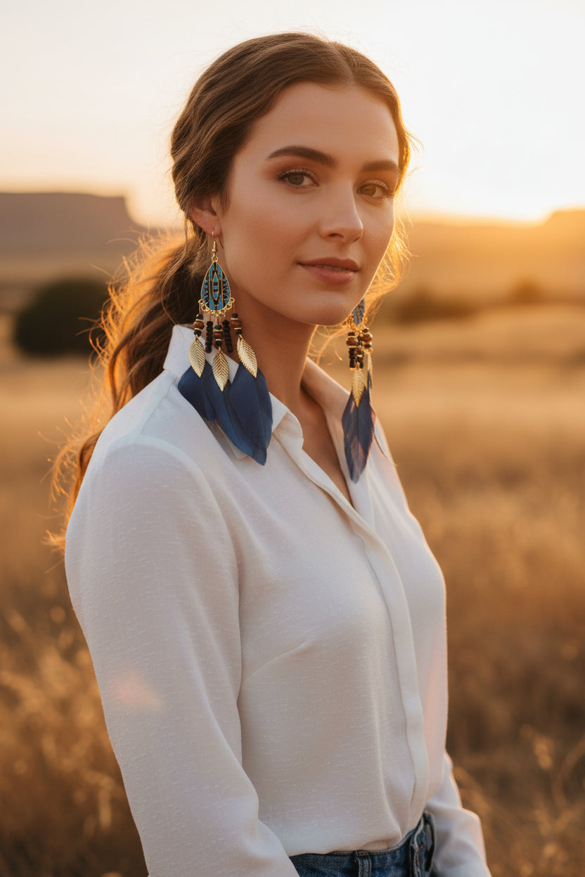 Earrings - Blue Feathers
