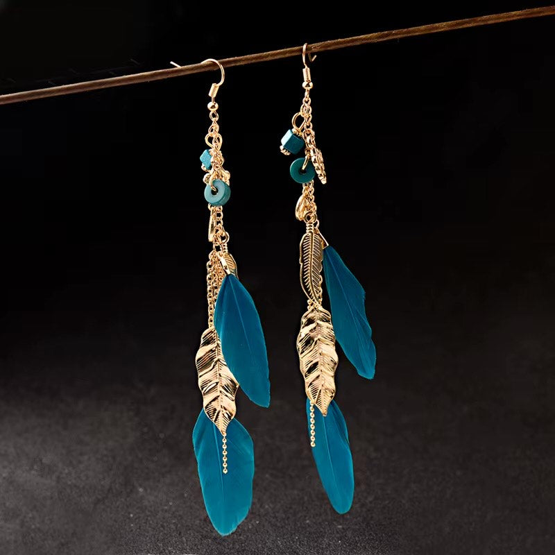 Fashion Earrings Bohemian Ethnic Feather Turquoise