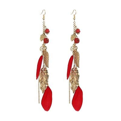Earrings BOHO Red Feather Fashion