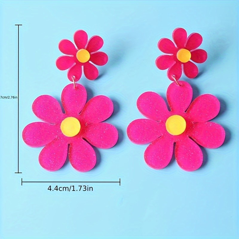 Earrings - Pink Glitter Flower