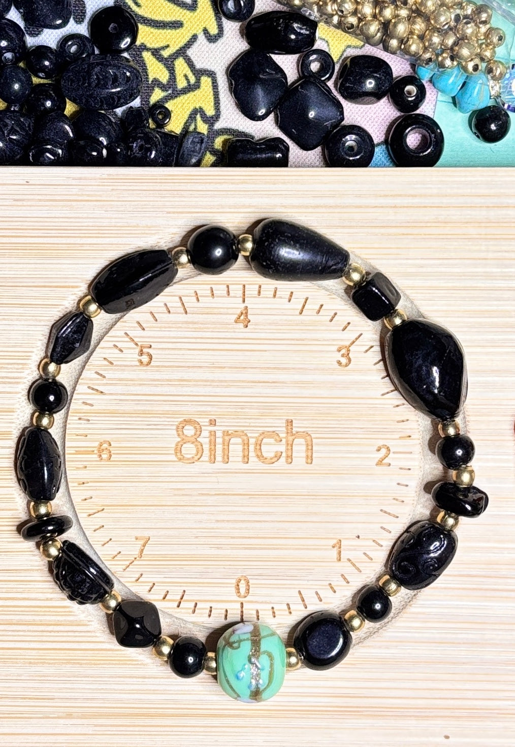 Handmade - Black Beaded Bracelet - 8"