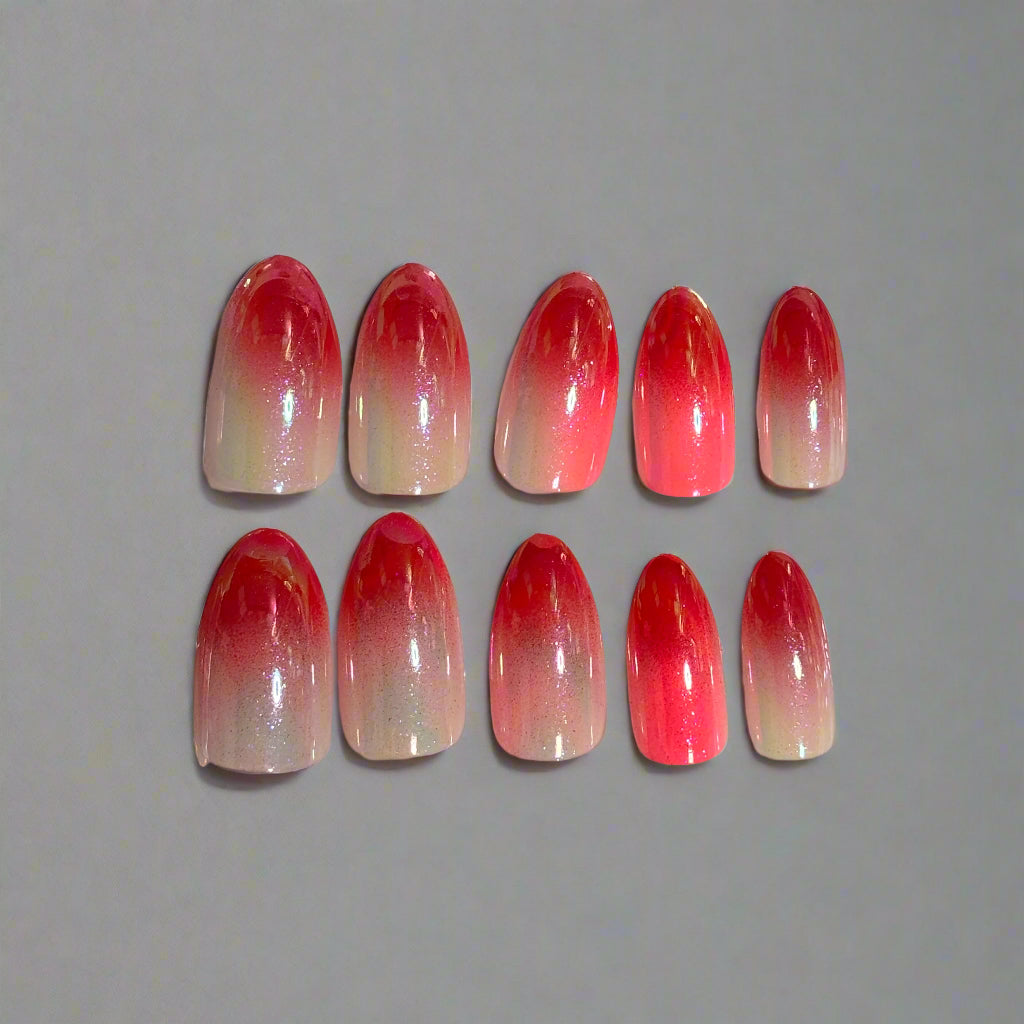 Press on Nails - Instant Glam Scarlet Ombre - Short Oval