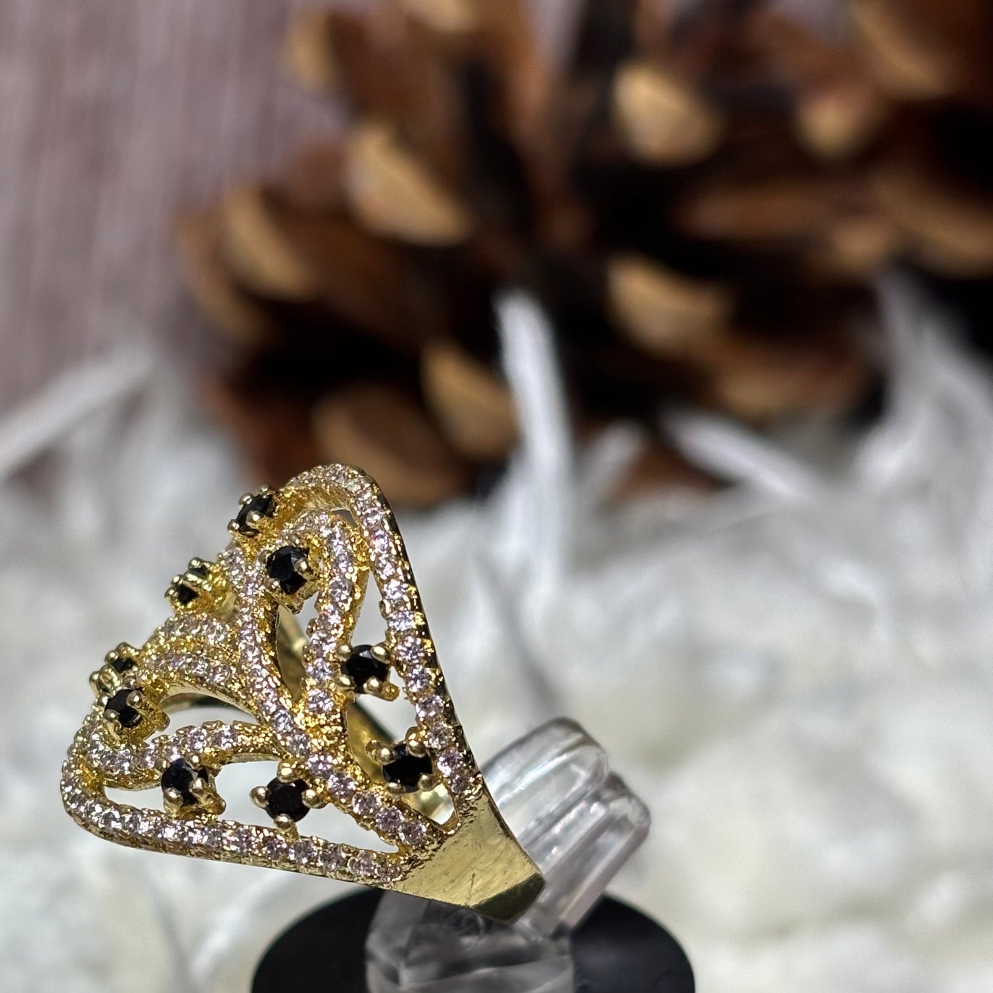 Ring Size 6 Cubic Zirconia with Black Crystal Accents